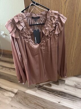 Ruffled Long-Sleeve Blouse in Dusty Rose